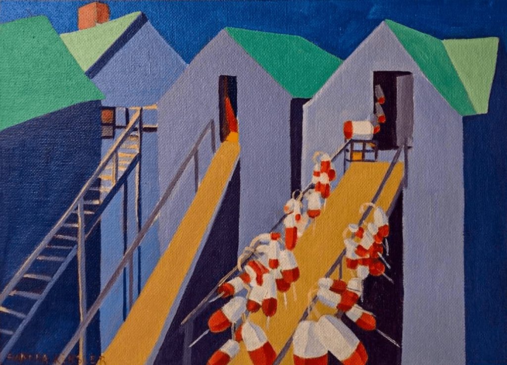 11x8 inches New England village oil on board